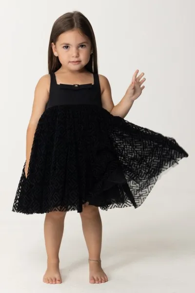 Abito in tulle stampa logo Nero