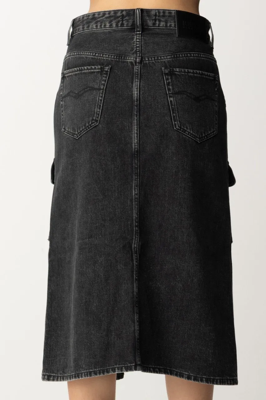 Gonna midi in denim con tasconi Black