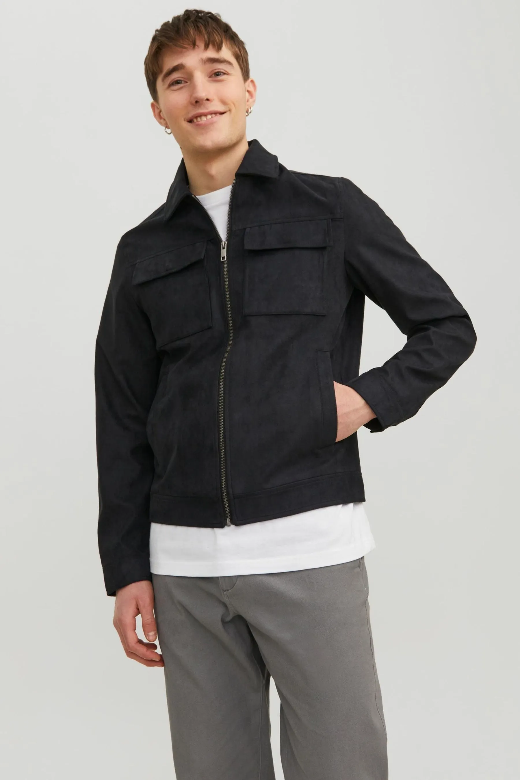 JACK & JONES - Giacca multitasche in pelle sintetica con zip
